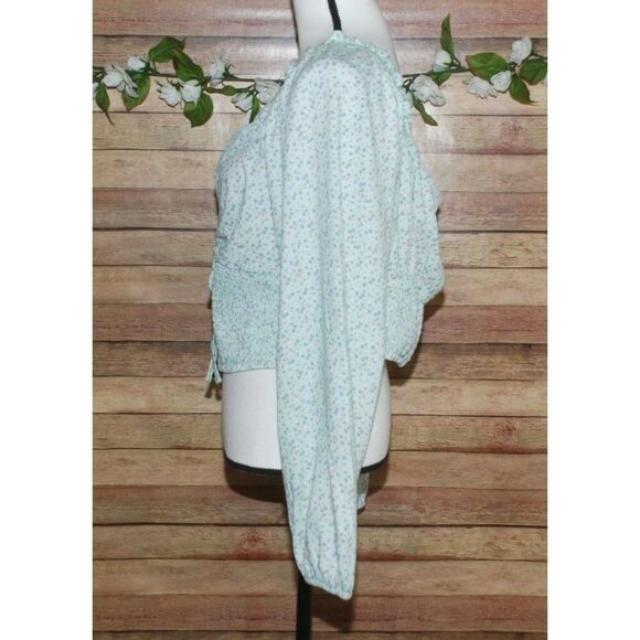NWT Arizona Ladies Green Floral Crop Blouse Size XXL Smocked Cottage Milk Made - Picture 5 of 11